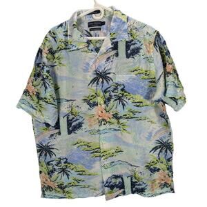 Daniel Cremieux Silk Shirt Mens Large Button Up Hawaiian Floral Coastal Beachy
